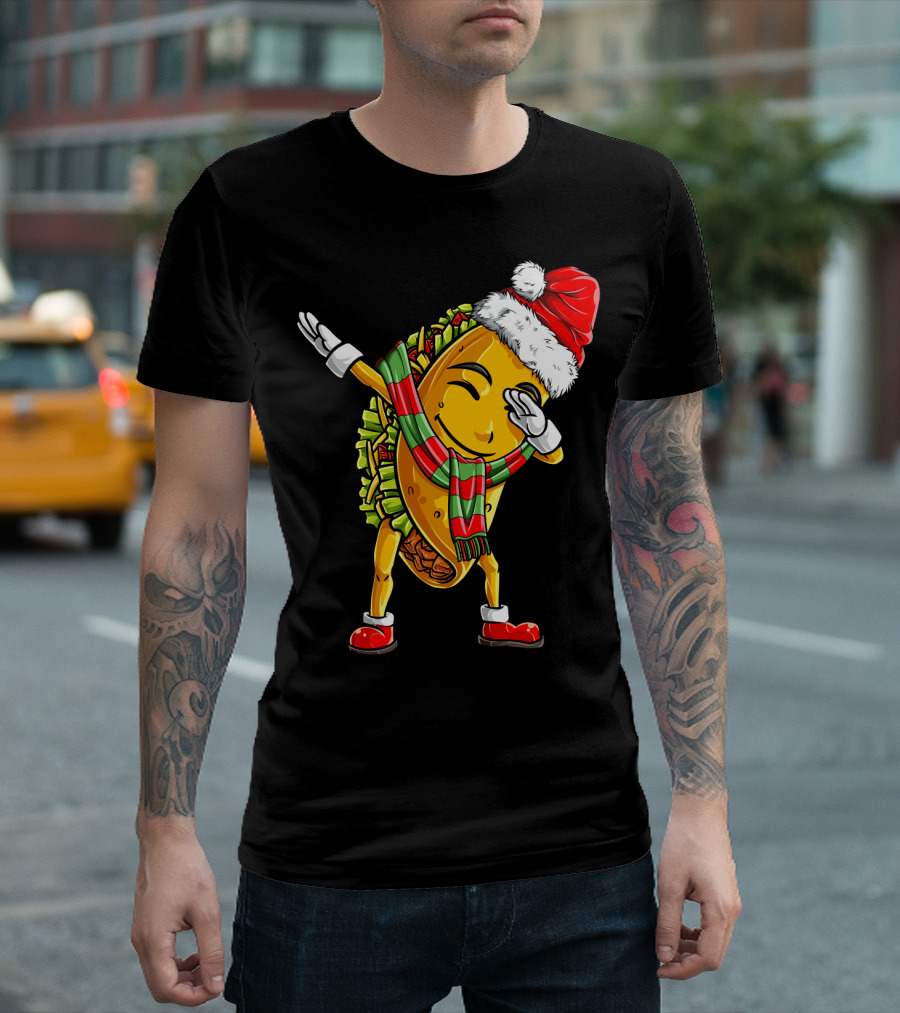 Dabbing Santa Taco with Christmas Hat and Scarf T-Shirt