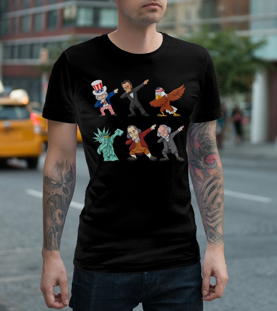 Dabbing Uncle Sam Statue Of Liberty Founding Fathers Bald Eagle 4th Of July T-Shirt