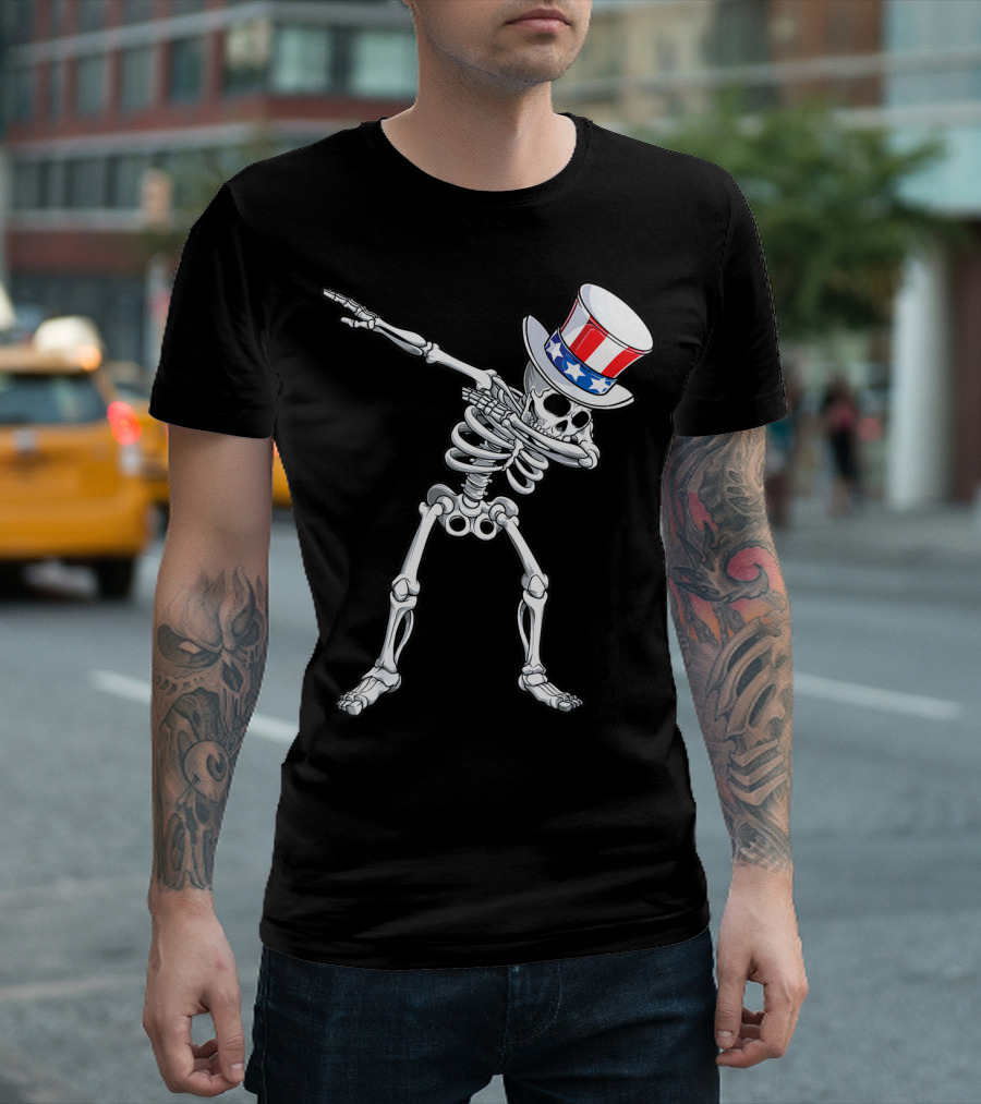 Uncle Sam Skeleton Dabbing 4th Of July Boys Kids Dab T-Shirt