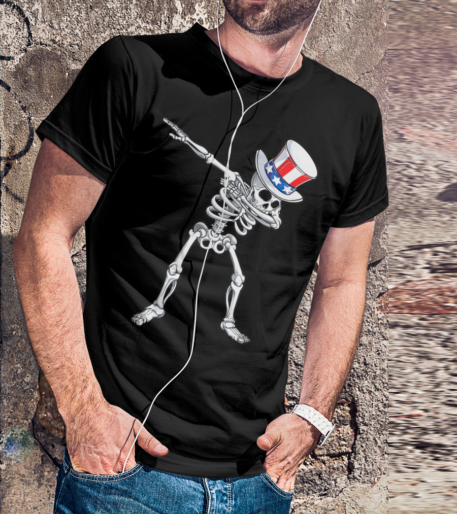 Uncle Sam Skeleton Dabbing 4th Of July Boys Kids Dab T-Shirt