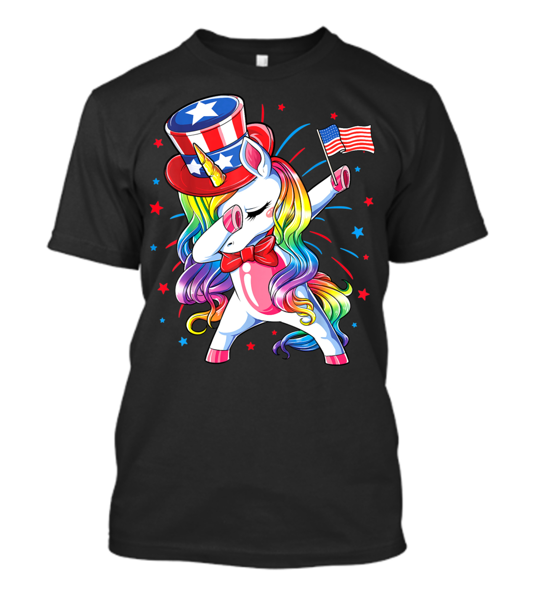 Dabbing Unicorn Uncle Sam Top Hat American Flag 4th Of July Girls Kids Women T-Shirt