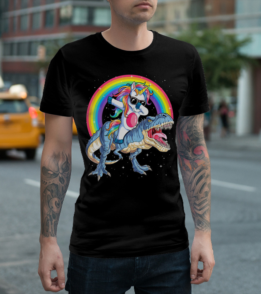 Dabbing Unicorn Dinosaur Rex Kids Girls Boys Space Rainbow T-Shirt