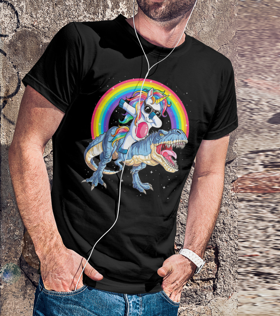Dabbing Unicorn Dinosaur Rex Kids Girls Boys Space Rainbow T-Shirt
