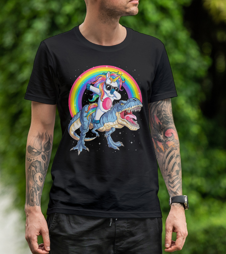 Dabbing Unicorn Dinosaur Rex Kids Girls Boys Space Rainbow T-Shirt