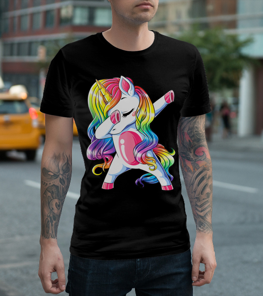 Dabbing Unicorn Rainbow Dance Squad Women Funny Dab T-Shirt