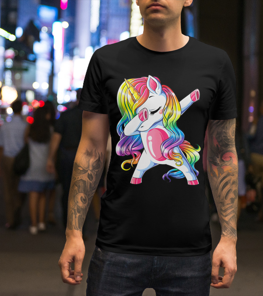 Dabbing Unicorn Rainbow Dance Squad Women Funny Dab T-Shirt