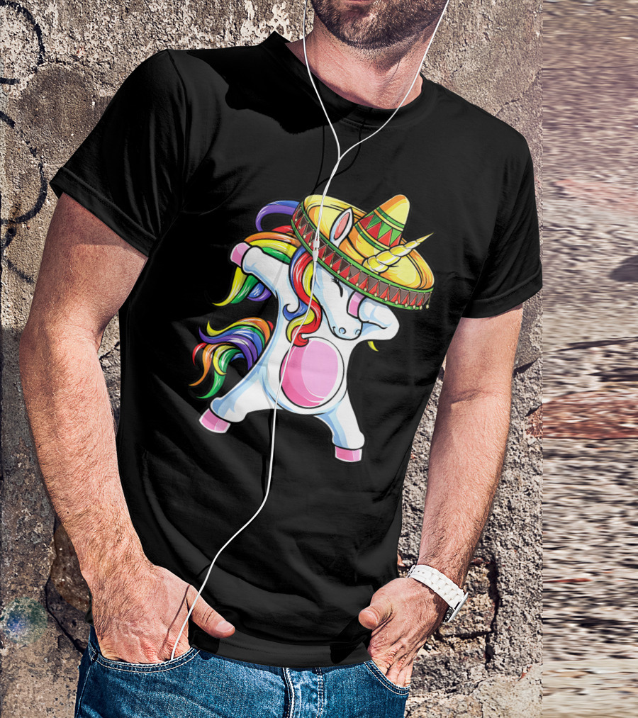 Dabbing Unicorn Sombrero Rainbow Cinco De Mayo Kids Girls Women Mexican T-Shirt