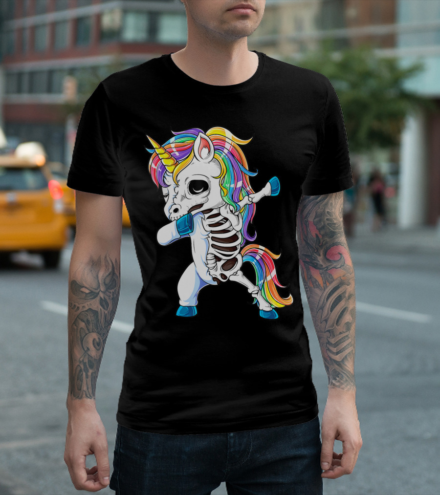 Dabbing Unicorn Skeleton Halloween Girls Dab Rainbow T-Shirt