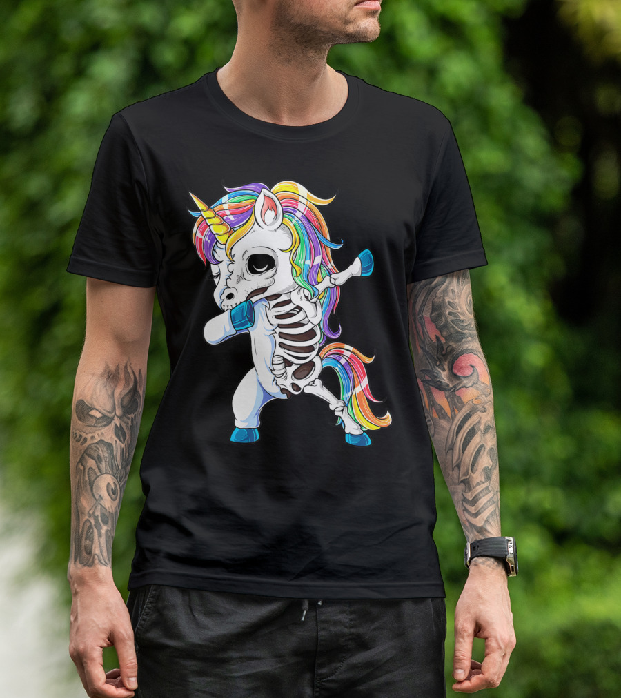 Dabbing Unicorn Skeleton Halloween Girls Dab Rainbow T-Shirt