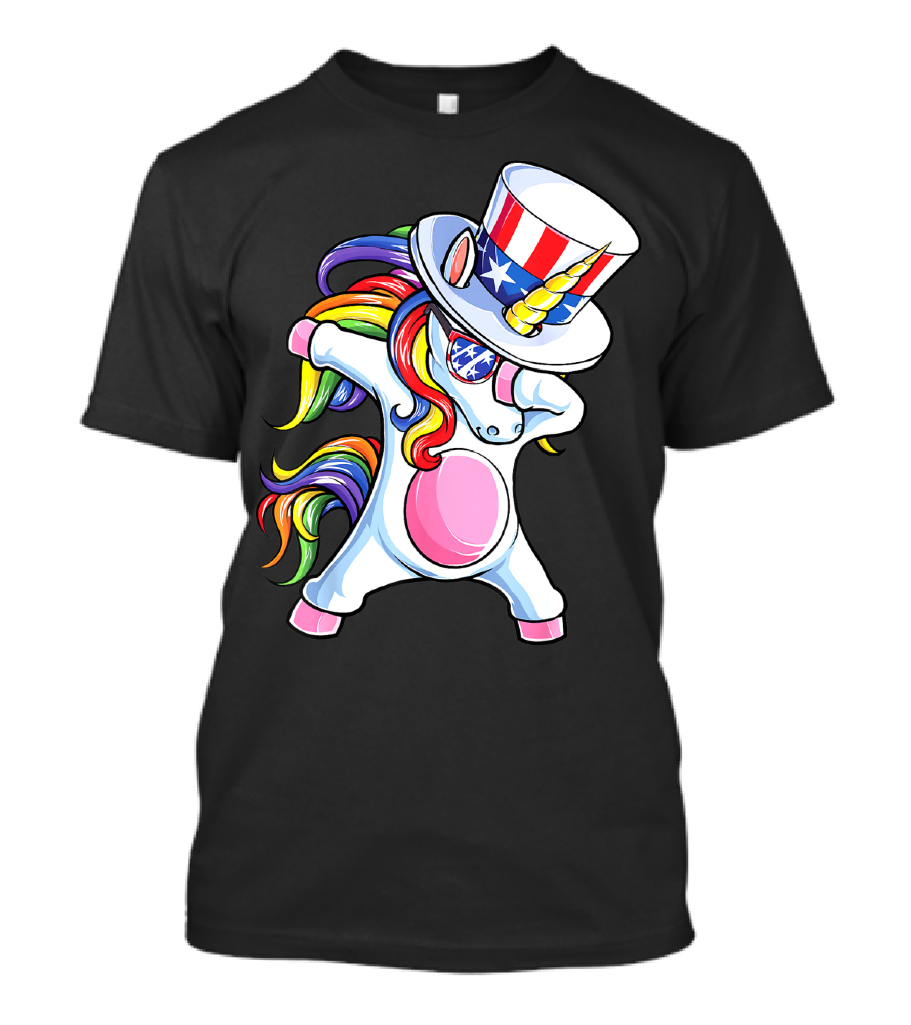 Dabbing Unicorn Uncle Sam Rainbow Hat 4th Of July Kids Girls Boy T-Shirt
