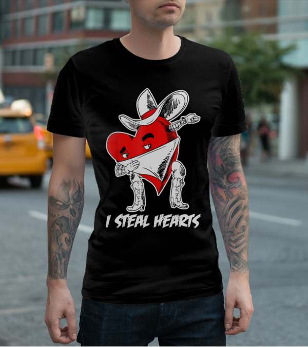 I Steal Hearts Dabbing Valentines Cowboy Heart T-Shirt