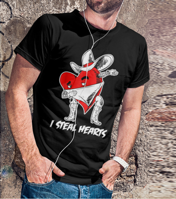 I Steal Hearts Dabbing Valentines Cowboy Heart T-Shirt
