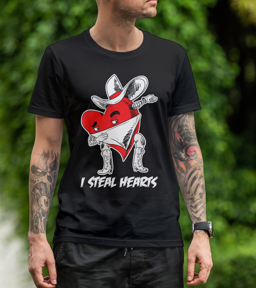 I Steal Hearts Dabbing Valentines Cowboy Heart T-Shirt
