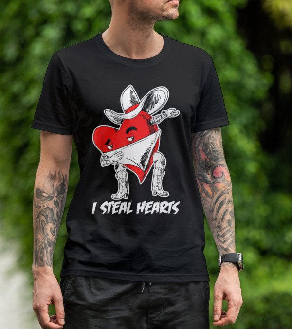 I Steal Hearts Dabbing Valentines Cowboy Heart T-Shirt