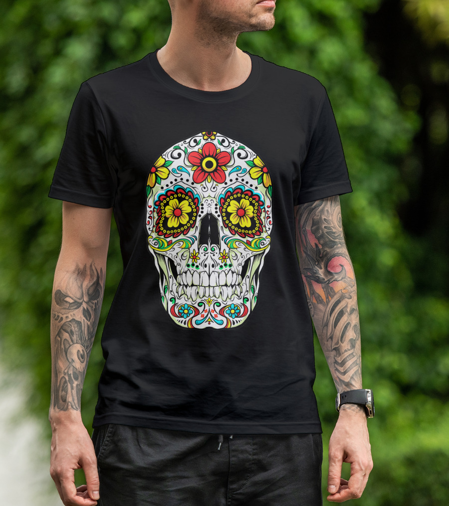 Day Of The Dead Sugar Skull Colorful Flowered Design Cinco De Mayo T-Shirt