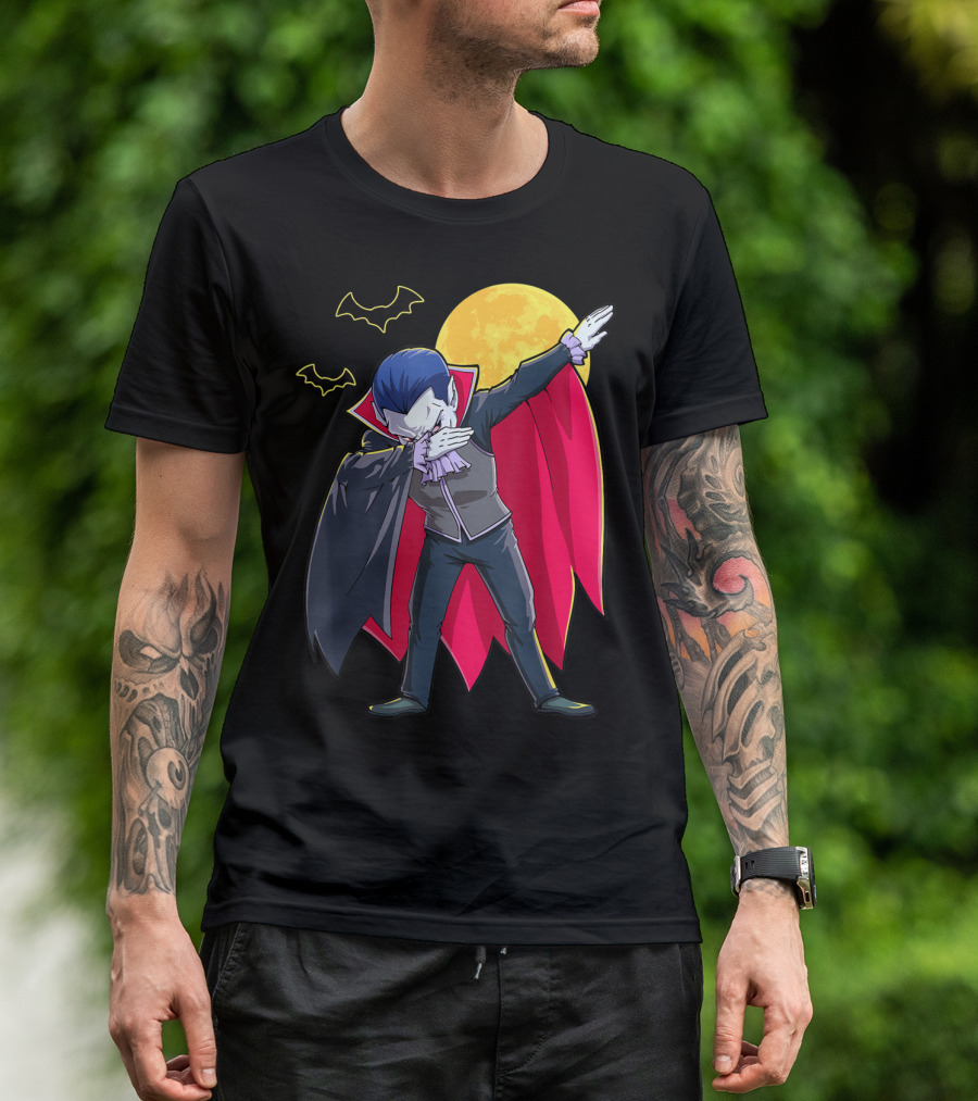 Dracula Vampire Dabbing Count Dabula Halloween Bats Moon T-Shirt