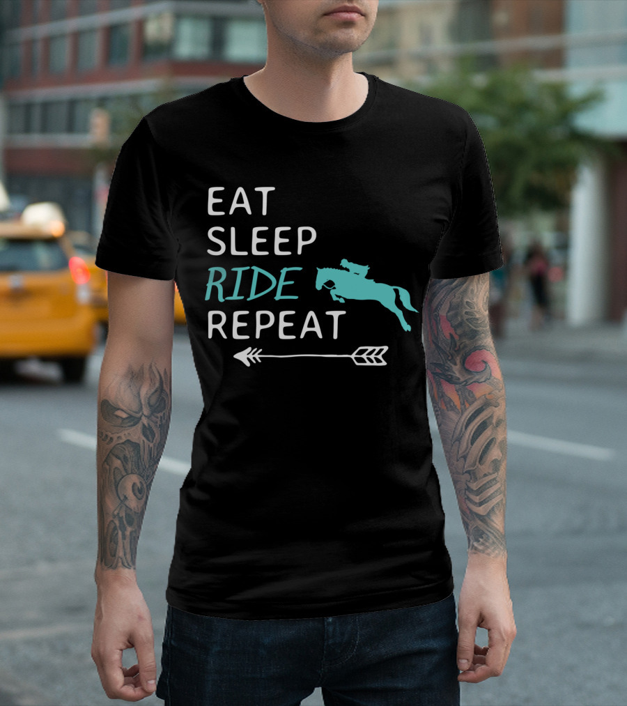Eat Sleep Ride Repeat Horseback Riding Silhouette Arrow T-Shirt