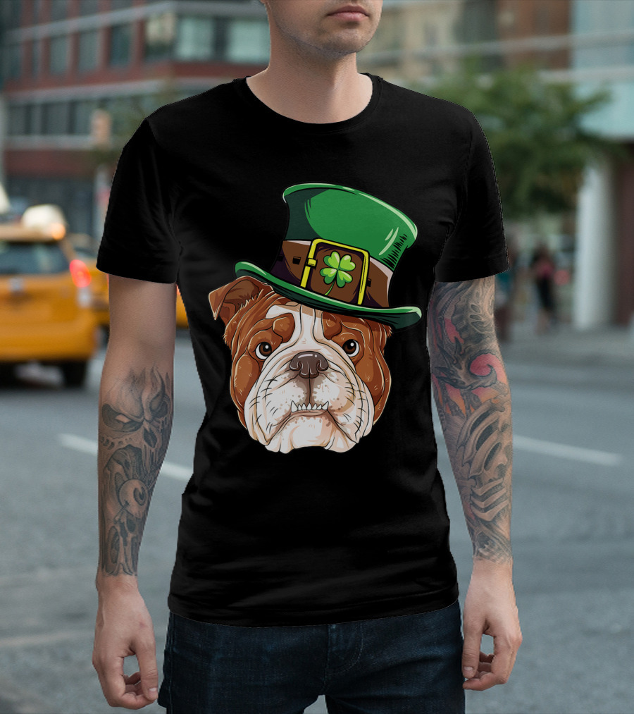 St Patricks Day English Bulldog Leprechaun Hat T-Shirt