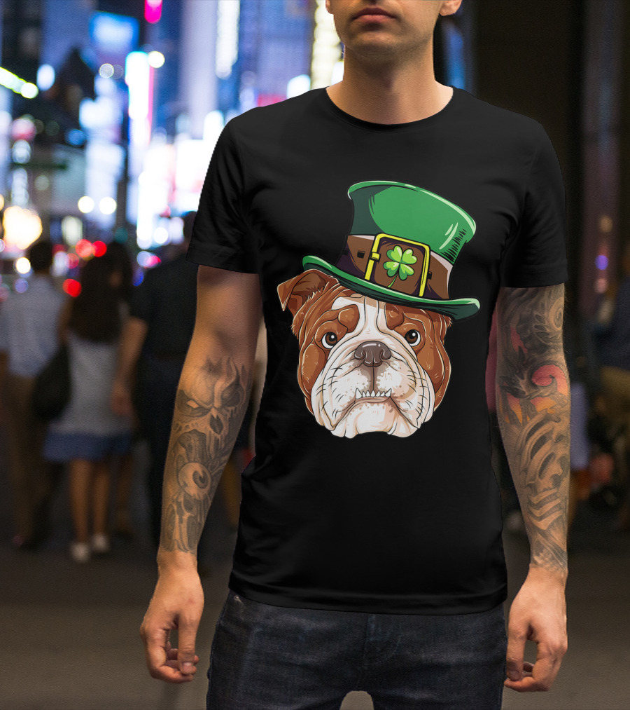 St Patricks Day English Bulldog Leprechaun Hat T-Shirt