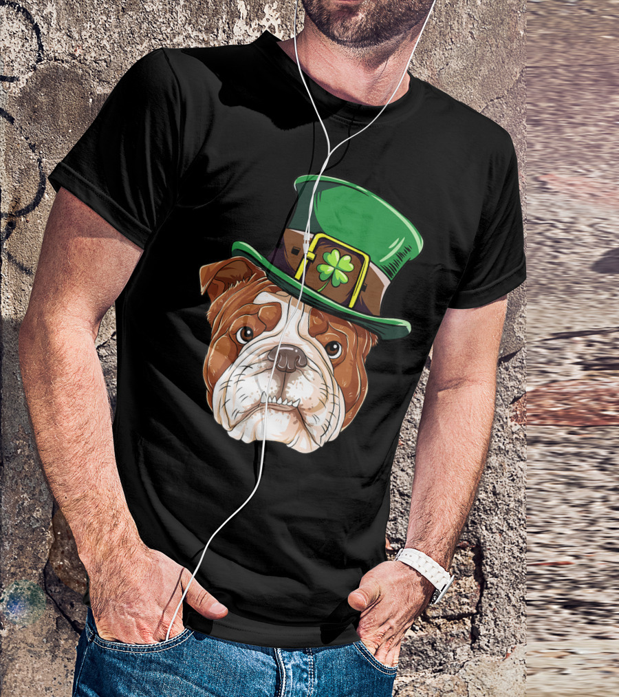 St Patricks Day English Bulldog Leprechaun Hat T-Shirt