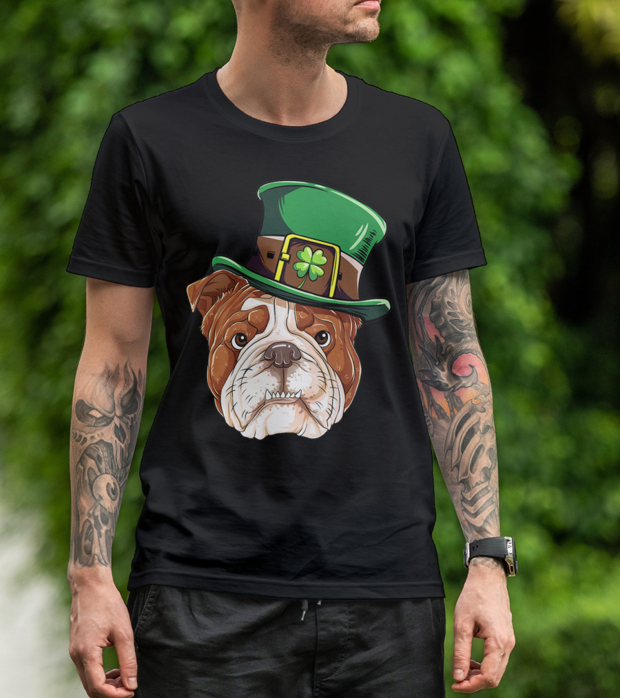 St Patricks Day English Bulldog Leprechaun Hat T-Shirt