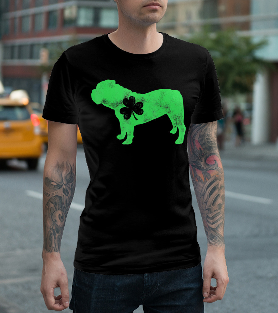 St Patricks Day English Bulldog Shamrock Men Dog T-Shirt