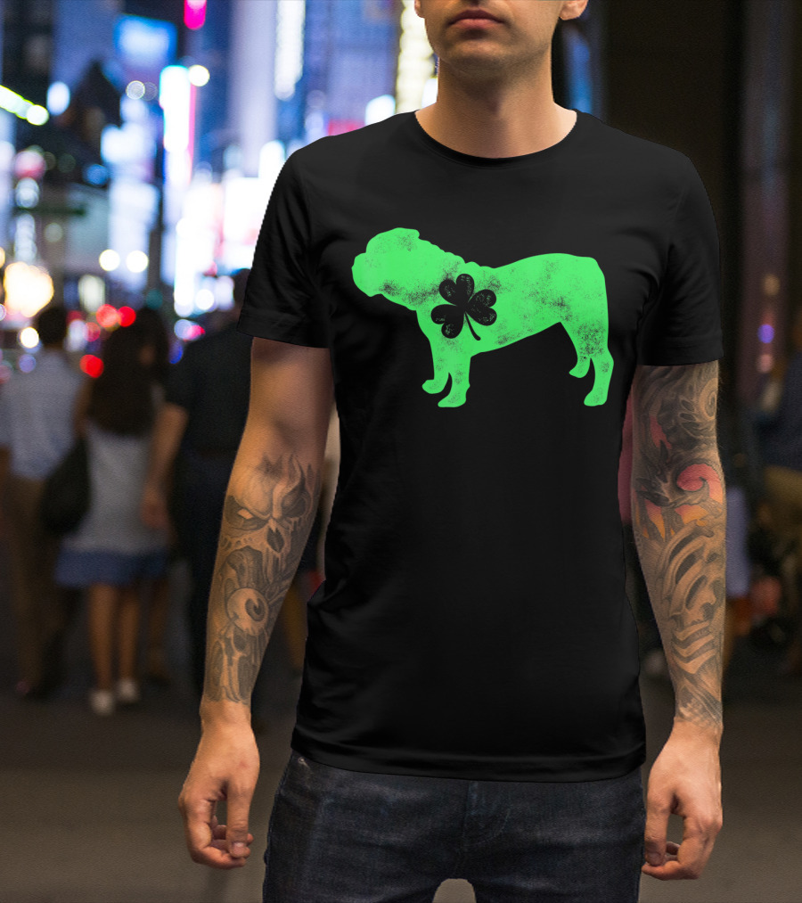 St Patricks Day English Bulldog Shamrock Men Dog T-Shirt