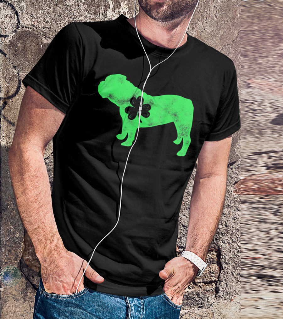 St Patricks Day English Bulldog Shamrock Men Dog T-Shirt