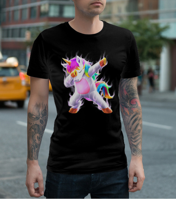 Dabbing Rainbow Unicorn Fantasy Magic Bright Mane T-Shirt