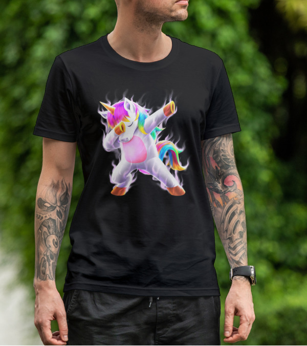 Dabbing Rainbow Unicorn Fantasy Magic Bright Mane T-Shirt