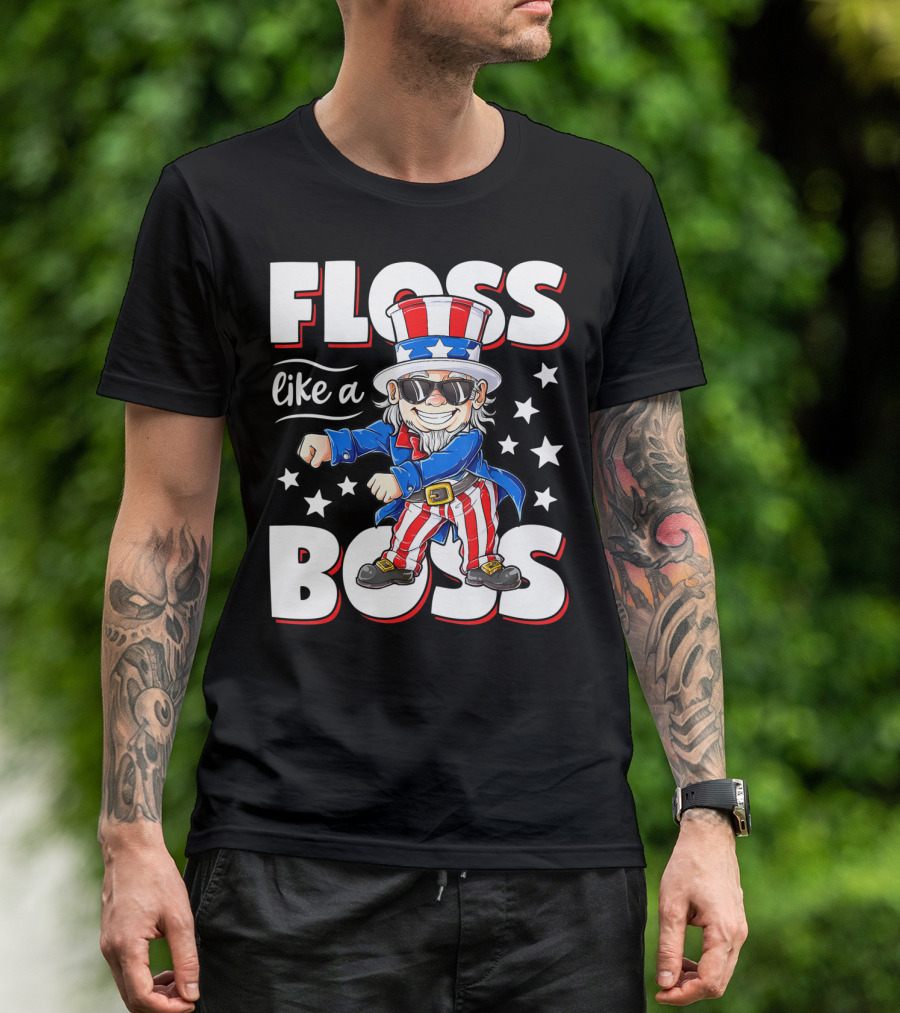 Floss Like A Boss Uncle Sam 4th Of July Kids Boys Girl T-Shirt