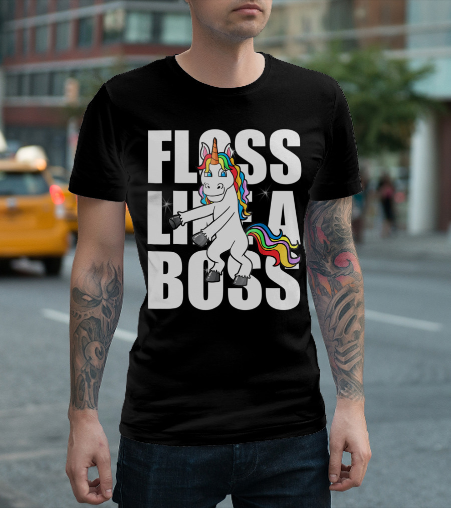 Floss Like A Boss Rainbow Unicorn Dance Girls T-Shirt