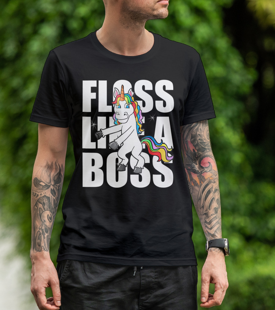 Floss Like A Boss Rainbow Unicorn Dance Girls T-Shirt