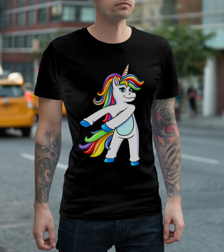 Flossing Unicorn Dance with Rainbow Mane and Tail T-Shirt