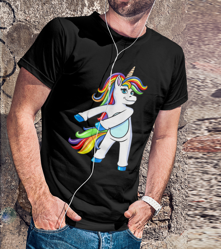 Flossing Unicorn Dance With Rainbow Mane And Tail T-Shirt