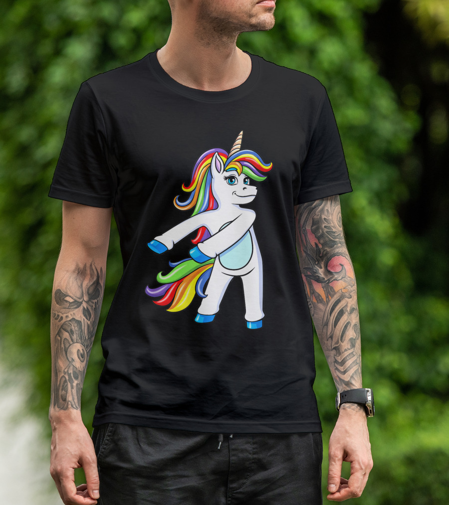 Flossing Unicorn Dance With Rainbow Mane And Tail T-Shirt