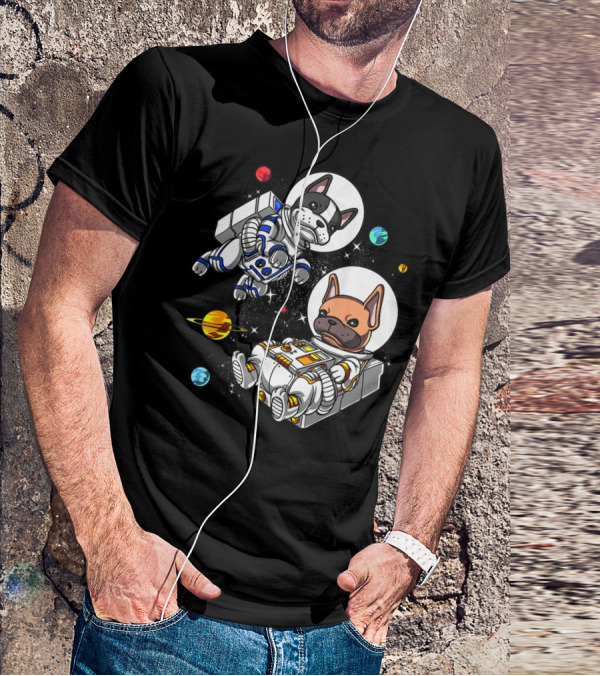 French Bulldog Astronauts In Space With Planets And Stars T-Shirt