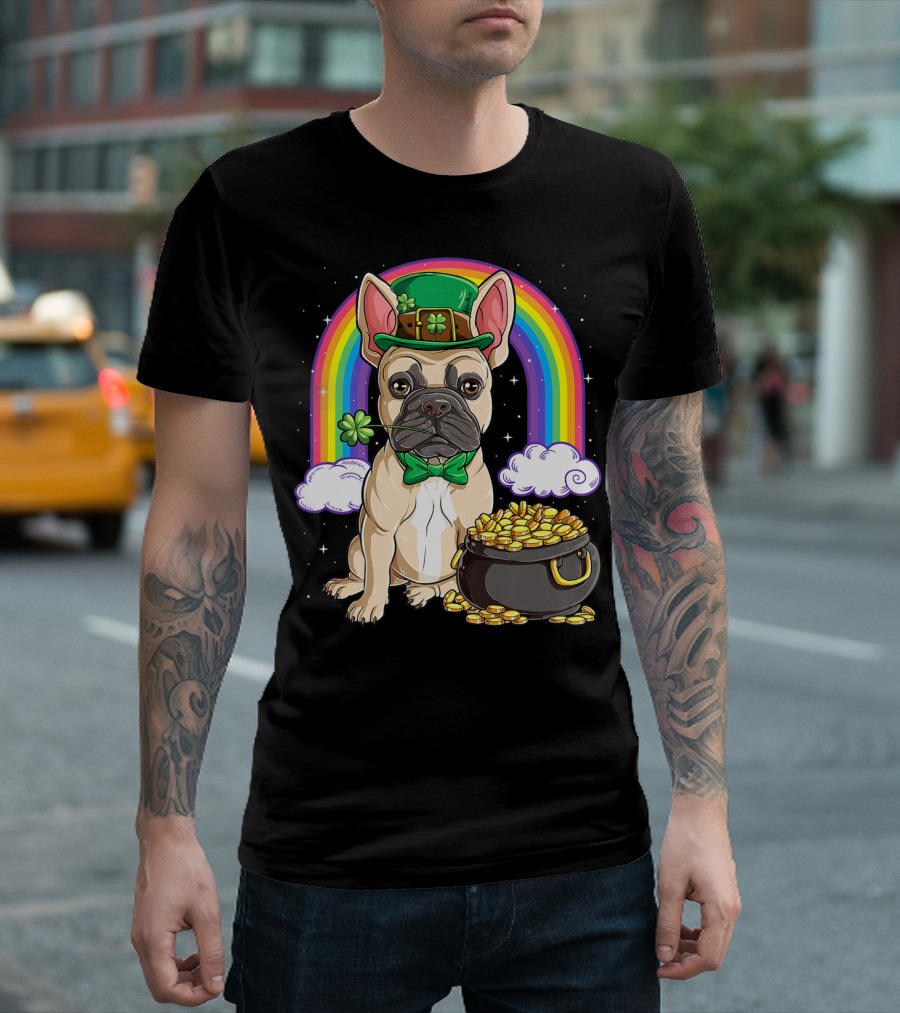 French Bulldog Leprechaun St Patricks Day Boys Rainbow Pot of Gold T-Shirt