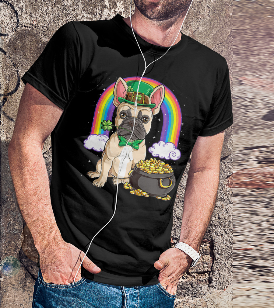 French Bulldog Leprechaun St Patricks Day Boys Rainbow Pot Of Gold T-Shirt