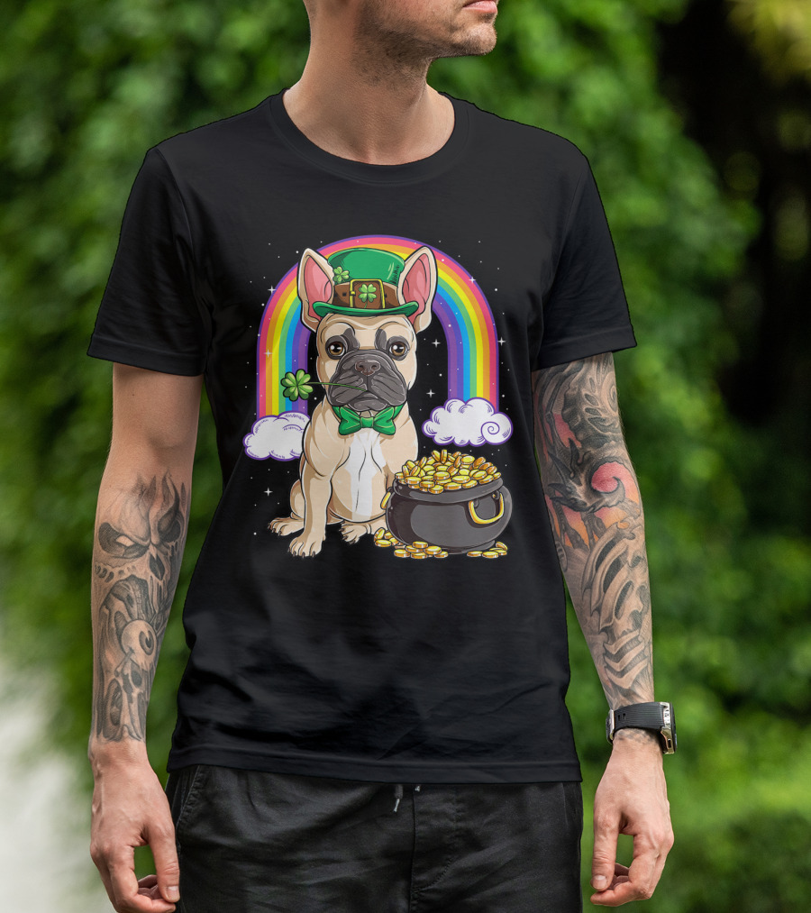 French Bulldog Leprechaun St Patricks Day Boys Rainbow Pot Of Gold T-Shirt
