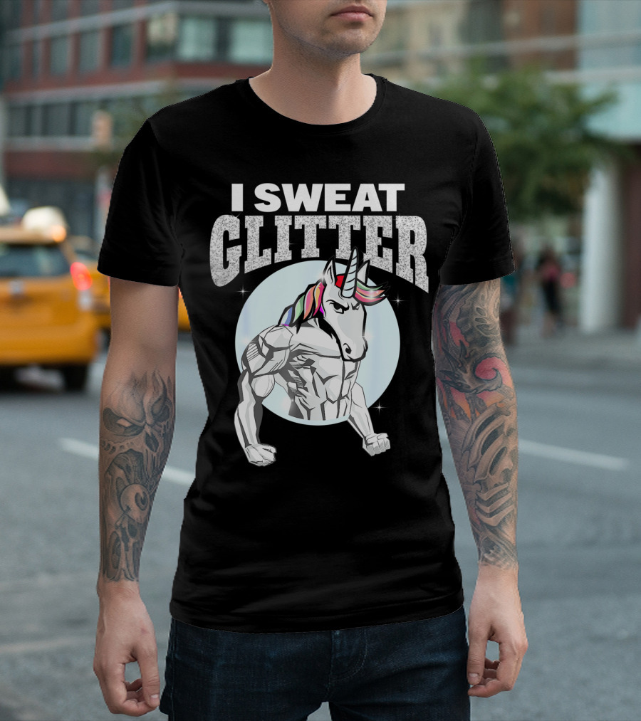 I Sweat Glitter Unicorn Lover Gym Workout T-Shirt