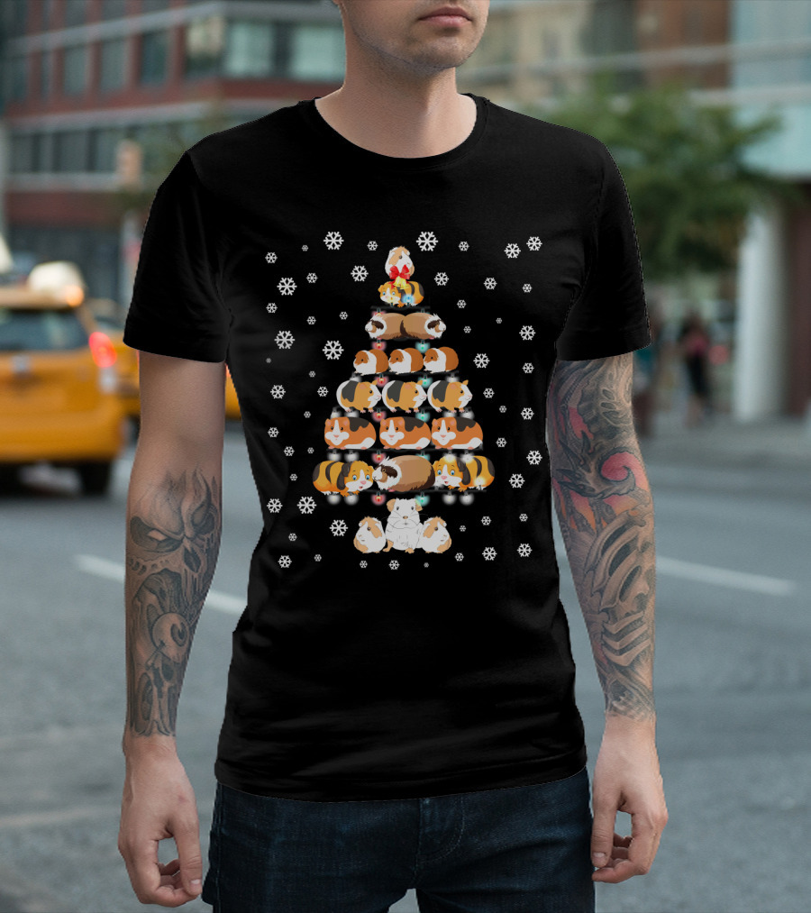 Funny Christmas Tree for Guinea Pig Lovers with Snowflake T-Shirt