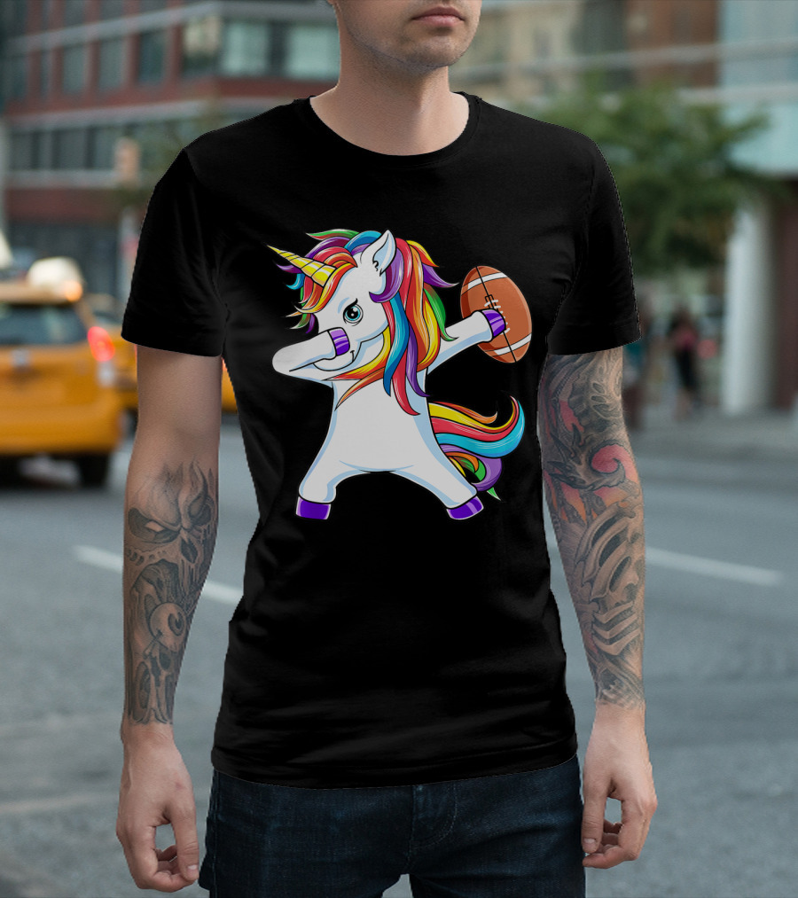 Funny Dabbing Unicorn with American Football T-Shirt