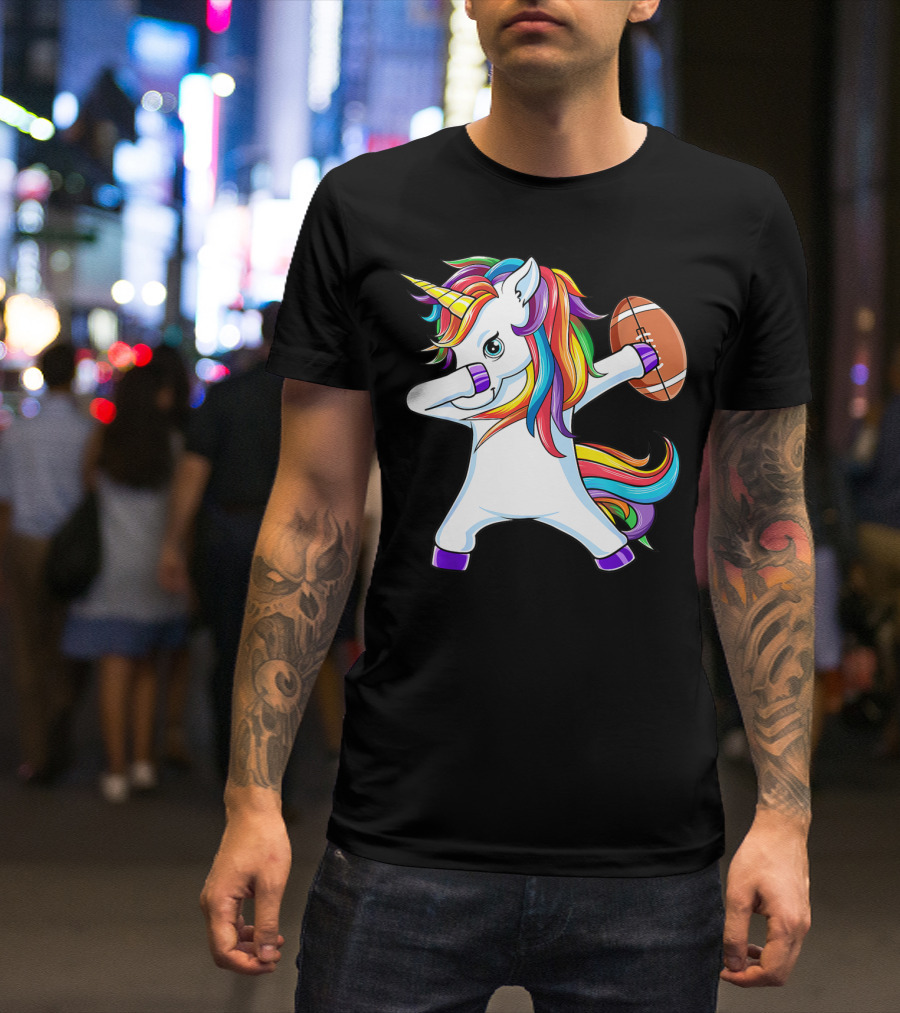 Funny Dabbing Unicorn With American Football T-Shirt