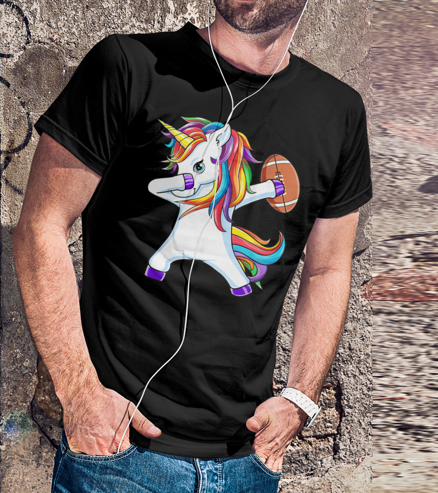 Funny Dabbing Unicorn With American Football T-Shirt