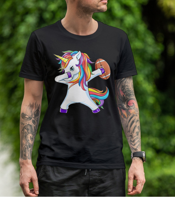 Funny Dabbing Unicorn With American Football T-Shirt