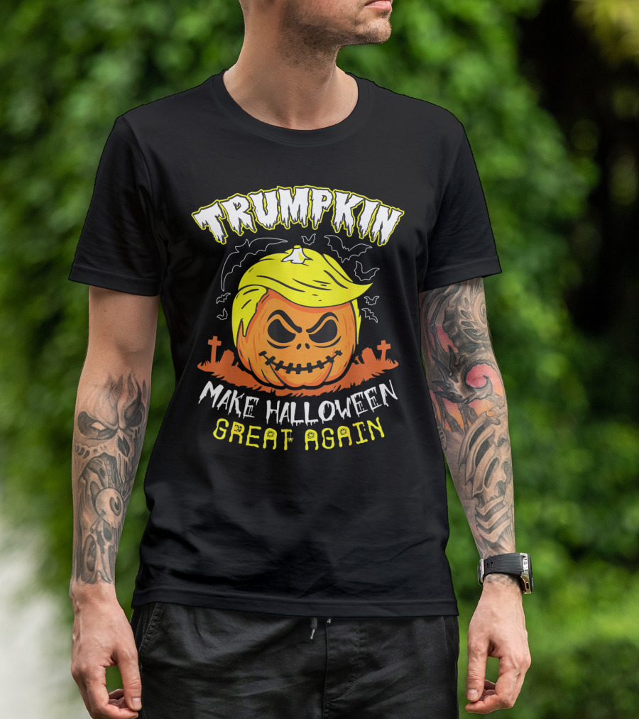 Trumpkin Make Halloween Great Again Pumpkin Headstone Bats T-Shirt