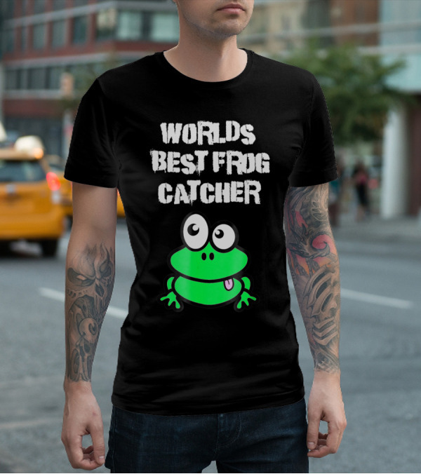 Worlds Best Frog Catcher Funny Green Cartoon Frog Character T-Shirt