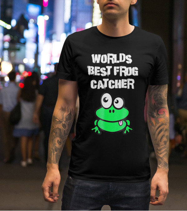 Worlds Best Frog Catcher Funny Green Cartoon Frog Character T-Shirt