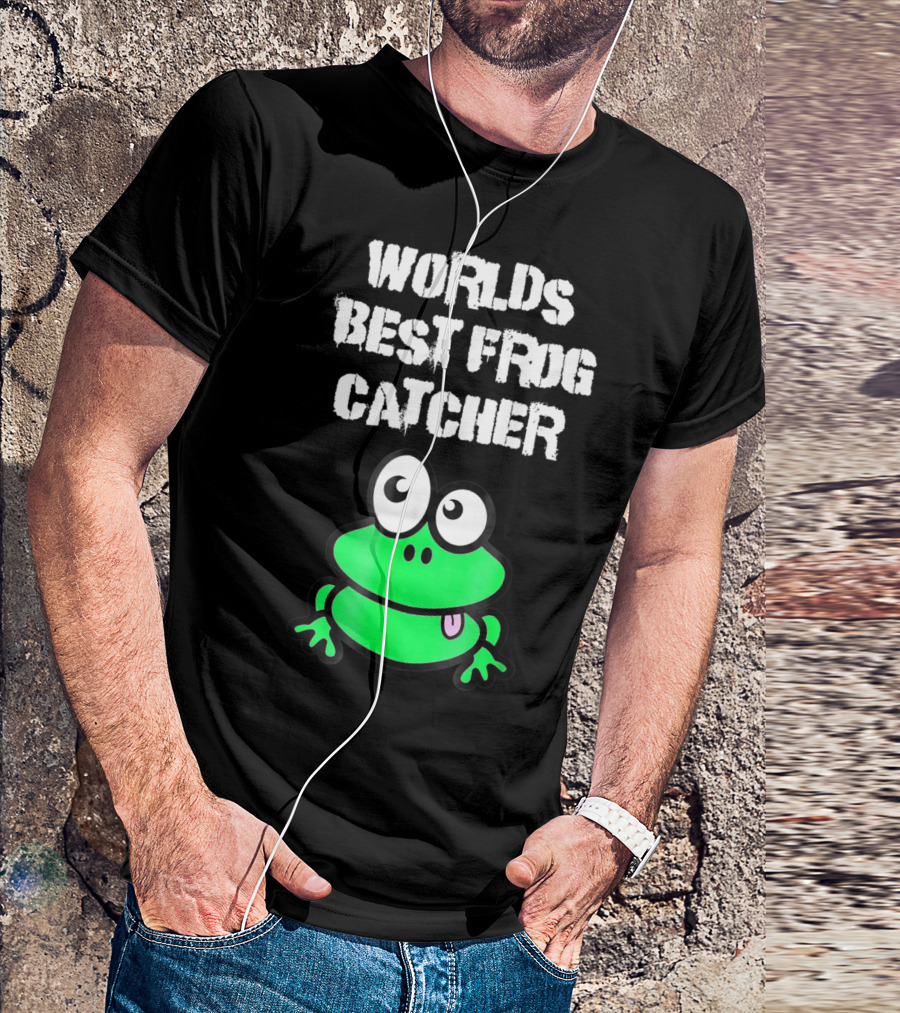 Worlds Best Frog Catcher Funny Green Cartoon Frog Character T-Shirt